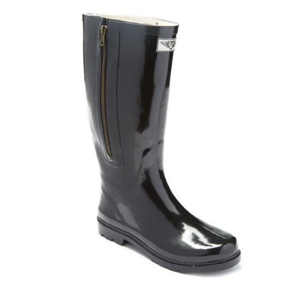 Women Tall Rain Boots with Zipper, #6035, Black - Picture 2 of 3